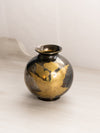 Short Round Silver and Gold Tone Brass Vase with Floral Designs