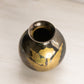 Short Round Silver and Gold Tone Brass Vase with Floral Designs