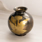 Short Round Silver and Gold Tone Brass Vase with Floral Designs