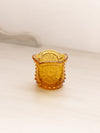 Small Amber Glass Toothpick Holder with Burst Designs & Sawtooth Edge