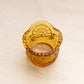 Small Amber Glass Toothpick Holder with Burst Designs & Sawtooth Edge