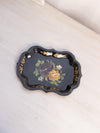 Small Black Metal Dish with Hand Painted Floral Designs