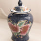 Small Blue Ceramic Lidded Ginger Jar with Floral Designs