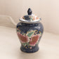 Small Blue Ceramic Lidded Ginger Jar with Floral Designs