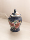 Small Blue Ceramic Lidded Ginger Jar with Floral Designs