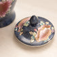 Small Blue Ceramic Lidded Ginger Jar with Floral Designs