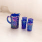 Small Blue Iridescent Glass Bird Mini Pitcher with 4 Tiny Glasses