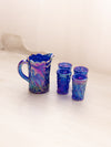 Small Blue Iridescent Glass Bird Mini Pitcher with 4 Tiny Glasses