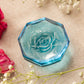 Small Blue Glass Rose Flower Paperweight Figurine