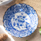Extra Small Blue & White Ceramic Floral Dish with Brown Edge