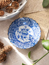 Extra Small Blue & White Ceramic Floral Dish with Brown Edge