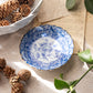 Extra Small Blue & White Ceramic Floral Dish with Brown Edge