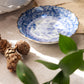 Extra Small Blue & White Ceramic Floral Dish with Brown Edge