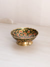 Small Brass Bowl with Green and Pink Floral Enameled Designs