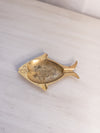 Small Brass Fish Ashtray Dish with Etched Floral Designs