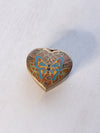 Small Brass Hinged Lidded Heart Jar with Enamel Butterfly Design on Top