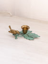 Small Brass Leaf Candleholder with Bird and Green Details