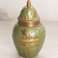 Small Brass Lidded Ginger Jar with Green Enamel and Floral Details