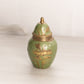 Small Brass Lidded Ginger Jar with Green Enamel and Floral Details