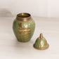 Small Brass Lidded Ginger Jar with Green Enamel and Floral Details