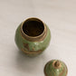 Small Brass Lidded Ginger Jar with Green Enamel and Floral Details
