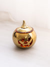 Small Brass Pumpkin Lidded Votive Candleholder w/ Orange Glass Insert