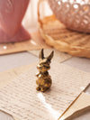 Small Brass Sitting Bunny Rabbit Figurine with Ears Up