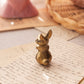 Small Brass Sitting Bunny Rabbit Figurine with Ears Up