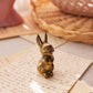 Small Brass Sitting Bunny Rabbit Figurine with Ears Up