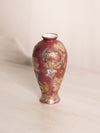 Small Burgundy Ceramic Vase with Floral Designs