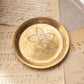 Small Circular Brass Dish or Coaster with Etched Flower
