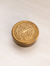 Small Circular Brass Lidded Jar with Fancy Designs on Lid