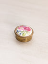 Small Circular Brass Pill Box with Floral Designs
