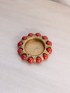Small Circular Gold Tone Fisher Jewel Dish w/ Red Marbles