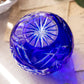Small Cobalt Blue Cut to Clear Crystal Rose Bowl Vase