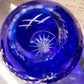 Small Cobalt Blue Cut to Clear Crystal Rose Bowl Vase