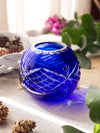 Small Cobalt Blue Cut to Clear Crystal Rose Bowl Vase