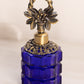 Small Cobalt Blue Glass Perfume Bottle with Gold Tone Details
