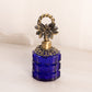 Small Cobalt Blue Glass Perfume Bottle with Gold Tone Details