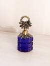 Small Cobalt Blue Glass Perfume Bottle with Gold Tone Details