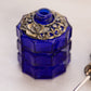 Small Cobalt Blue Glass Perfume Bottle with Gold Tone Details