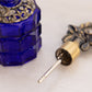 Small Cobalt Blue Glass Perfume Bottle with Gold Tone Details