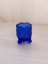 Small Cobalt Blue Glass Toothpick Holder with Strawberry Designs