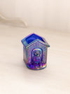 Small Cobalt Blue Iridescent Glass Dog in Doghouse Toothpick Holder
