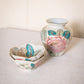 Small Ceramic Floral Vase Set with 2 Matching Bowls
