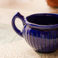 Small Dark Blue Ceramic Dark Blue Ribbed Handled Dish