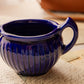 Small Dark Blue Ceramic Dark Blue Ribbed Handled Dish