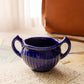 Small Dark Blue Ceramic Dark Blue Ribbed Handled Dish