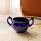 Small Dark Blue Ceramic Dark Blue Ribbed Handled Dish