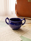 Small Dark Blue Ceramic Dark Blue Ribbed Handled Dish